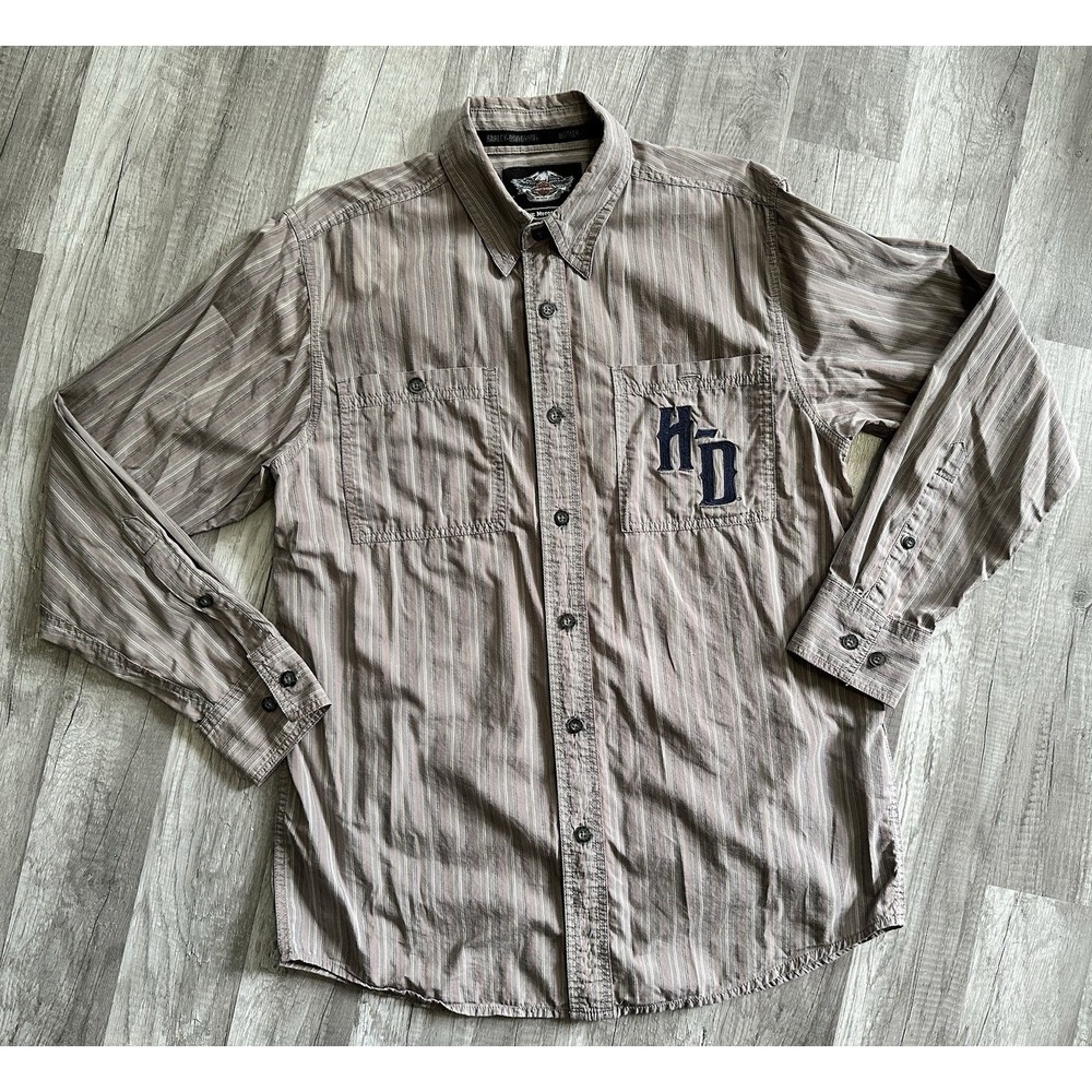 H-D Harley Davidson Mens‎ Collar Riding Shirt Size Medium Embroidered Motorcycle